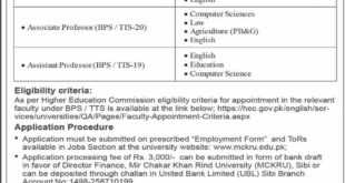 Mir Chakar Khan Rind University Jobs in Sibi